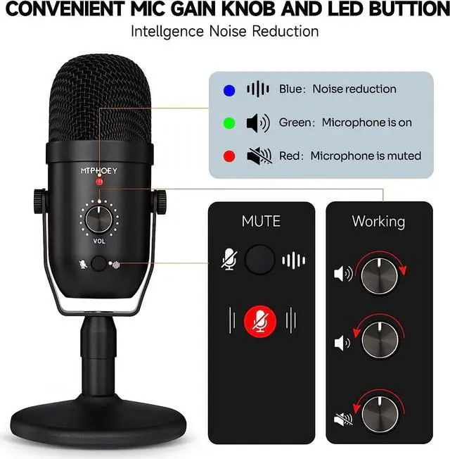 Alt view image 6 of 6 - Podcast Microphone for Phone,  Professional USB Microphone forTikTok/PC/Pad/PS4/i*O*S/Android,Computer Mic with Noise Cancelling,Asmr Microphone Plug and Play for Streaming,Podcast,Gaming