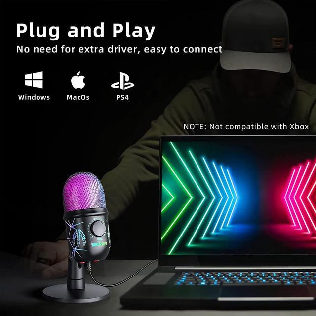 MRSDY USB Microphone, Plug and Play Gaming Mic for PC, Mac, PS4/5, Podcast  Microphone with RGB, Mute, Monitor, Noise Reduction, Volume Gain, Great for