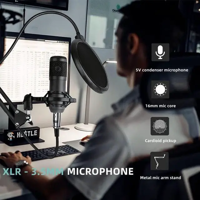 Alt view image 2 of 7 - Podcast Equipment Bundle, BM-800 Podcast Microphone Bundle-Voice Changer with Mic Arm-Studio Condenser Microphone for Phone, PC, DJ, Perfect for Video Recording, Streaming Media, Gaming and Singing