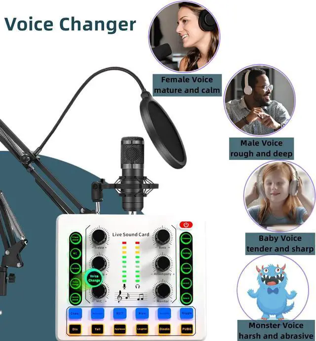 Alt view image 6 of 7 - Podcast Equipment Bundle, BM-800 Podcast Microphone Bundle-Voice Changer with Mic Arm-Studio Condenser Microphone for Phone, PC, DJ, Perfect for Video Recording, Streaming Media, Gaming and Singing