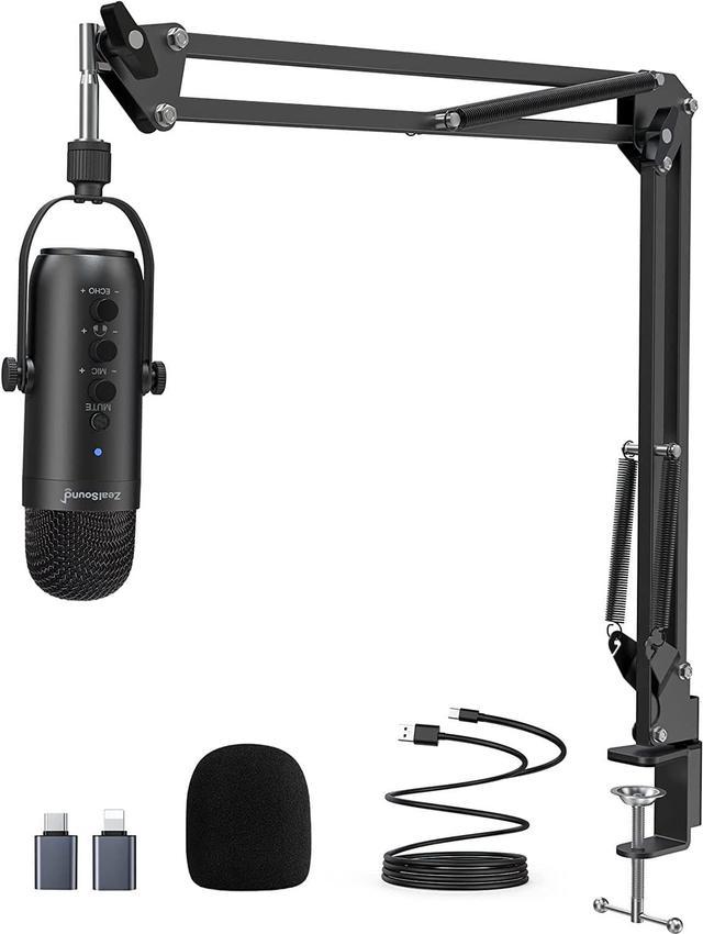 ZealSound Gaming Microphone Kit,Podcast Condenser USB Mic with Boom  Arm,Supercardioid Microphone with Mute Button,Echo Volume Gain Knob,Adjust  Monitor for Phone PC Computer Tablet Streaming Recording 