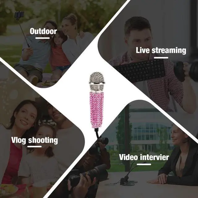 Alt view image 4 of 6 - Mini Microphone,Portable Vocal Tiny Microphone, Asmr Microphone,Phone Microphone, Mini Karaoke Microphone for Voice Recording Chatting and Singing On iPhone,Android,Laptop Notebook (Pink)