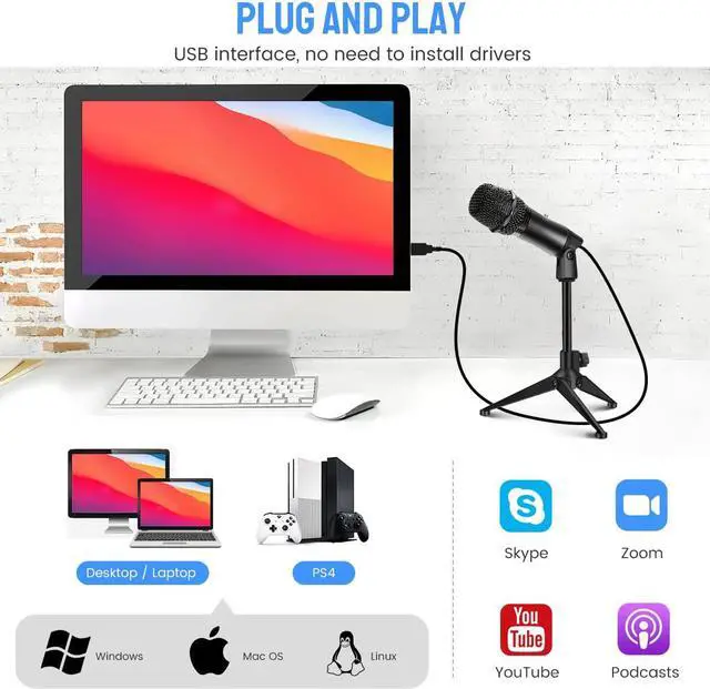 Alt view image 6 of 7 - Condenser Microphone, Vocal Optimization, USB Plug & Play Recording Microphone with Anti Slip Mic Stand Dual-Layer Pop Filter Computer Microphone for Gaming Podcasting Live Streaming YouTube