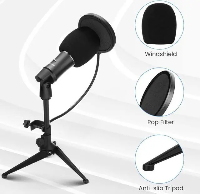 Alt view image 7 of 7 - Condenser Microphone, Vocal Optimization, USB Plug & Play Recording Microphone with Anti Slip Mic Stand Dual-Layer Pop Filter Computer Microphone for Gaming Podcasting Live Streaming YouTube