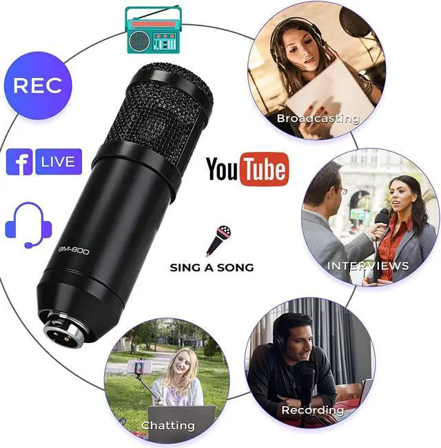 Alt view image 4 of 6 - Podcast Equipment Bundle, BM800 Condenser Podcast Microphone Bundle Kit with Live Sound Card, Streaming Audio Mixer Studio All-in-one Beginner Podcast Package for Recording YouTube TikTok