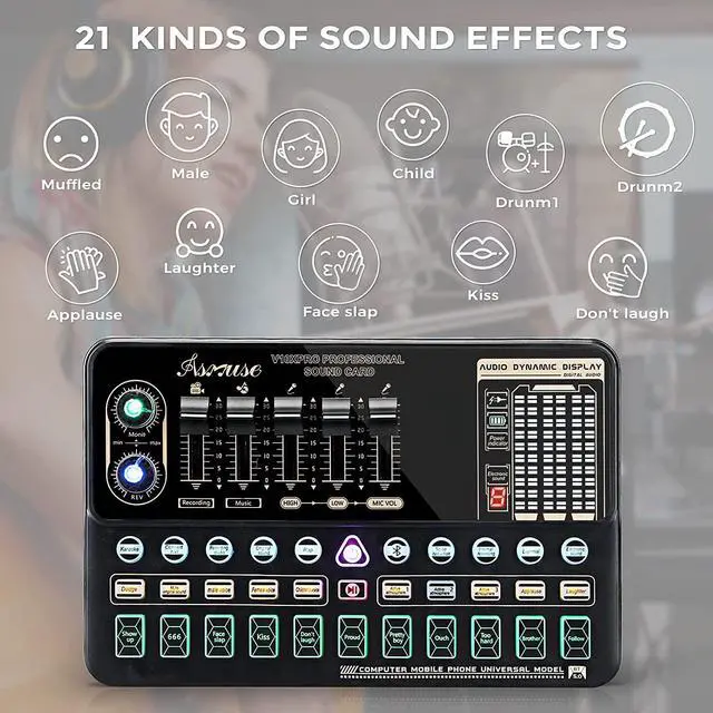 Alt view image 5 of 6 - Podcast Equipment Bundle, BM800 Condenser Podcast Microphone Bundle Kit with Live Sound Card, Streaming Audio Mixer Studio All-in-one Beginner Podcast Package for Recording YouTube TikTok