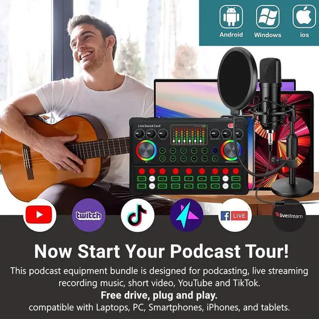 Alt view image 3 of 7 - Podcast Equipment Bundle, 48V Condenser Microphone Bundle with M300 Voice Changer, Podcast Microphone Recording Studio Package for Podcasting Live Streaming Singing PC Mobile TikTok YouTube