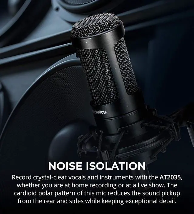 Alt view image 3 of 7 - Audio Technica AT2035 Cardioid Condenser Microphone Perfect for Studio, Podcasting & Streaming, XLR Output Bundle with Blucoil Boom Arm Plus Pop Filter, and 2-Pack of 10-FT Balanced XLR Cables