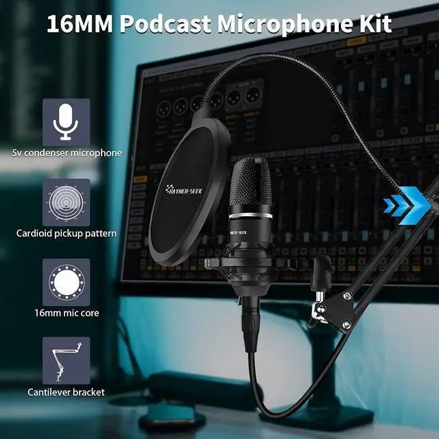 Alt view image 3 of 7 - Podcast Equipment Bundle for 2, DJ Mixer with 3.5mm Diaphragm Condenser Microphone for Live Streaming, Podcast Recording,Gaming, Youtube, TikTok, PC, Smartphone