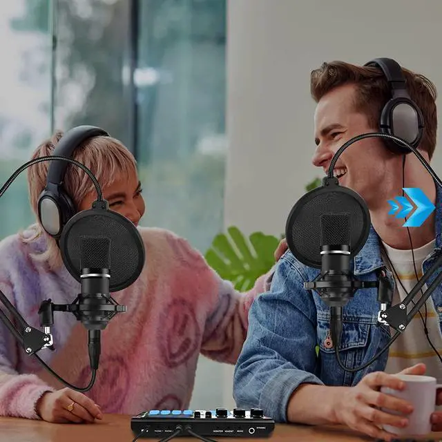 Alt view image 2 of 7 - Podcast Equipment Bundle for 2, DJ Mixer with 3.5mm Diaphragm Condenser Microphone for Live Streaming, Podcast Recording,Gaming, Youtube, TikTok, PC, Smartphone