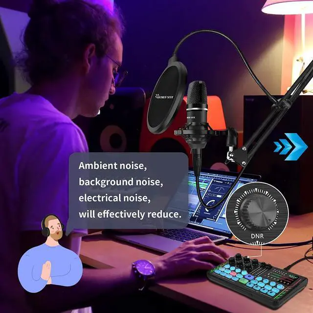 Alt view image 4 of 7 - Podcast Equipment Bundle for 2, DJ Mixer with 3.5mm Diaphragm Condenser Microphone for Live Streaming, Podcast Recording,Gaming, Youtube, TikTok, PC, Smartphone