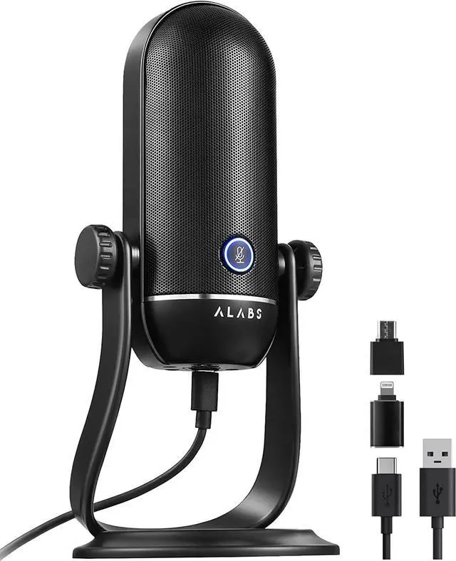 Main image of ALABS Podcast Microphone, 192KHz 24bits USB Mic for Computer, Smartphone with Mic Monitoring and Gain Control Condenser Microphone for Podcast Streaming Recording ASMR Gaming, Iron 192