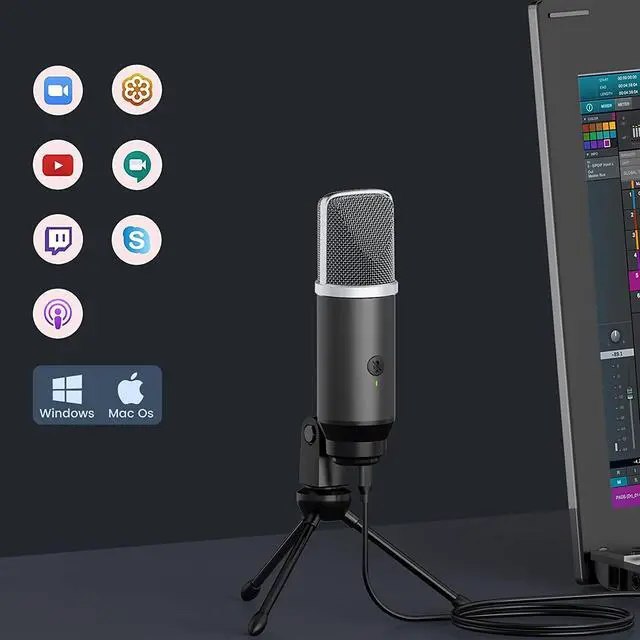 Alt view image 2 of 7 - Lavales Condenser Microphone USB Microphone with Tripod for Streaming, Podcast Vocal Recording Gaming Conference Computer Microphone (Silver)