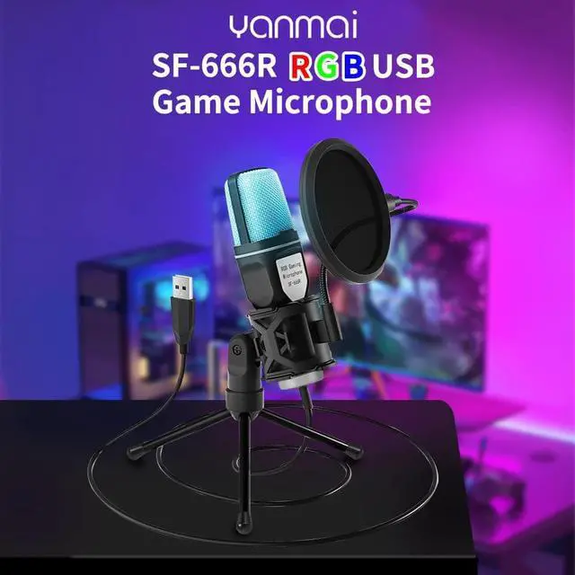 Alt view image 2 of 7 - RGB USB Condenser Microphone Cardioid Gaming Mic SF-666R with Anti-Vibration Shock Mount Pop Filter for Podcast Recording Studio Streaming Laptop Desktop PC PS4 PS5