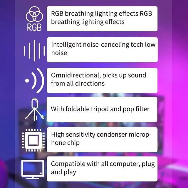 Alt view image 5 of 7 - RGB USB Condenser Microphone Cardioid Gaming Mic SF-666R with Anti-Vibration Shock Mount Pop Filter for Podcast Recording Studio Streaming Laptop Desktop PC PS4 PS5
