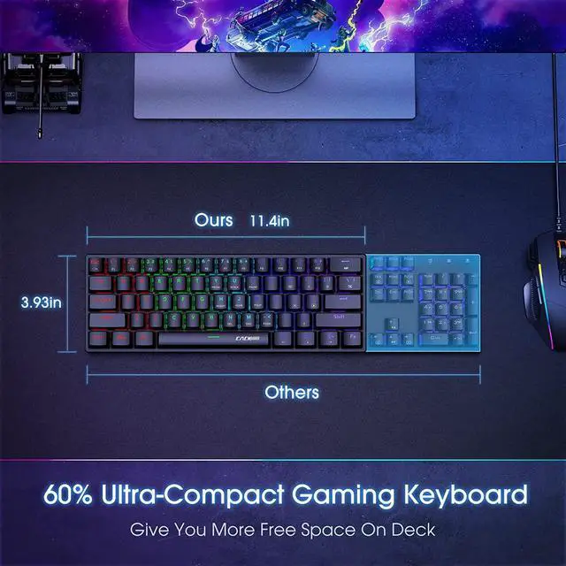 Alt view image 4 of 7 - 60 Percent Wired Gamer Keyboard with Blue Switches,Portable 60% Mechanical Gaming Keyboard,LED Customization Backlit,61 Keys Ultra-Compact Mini Office Keyboard for PC/Mac/Xbox,Easy to Carry On Trip
