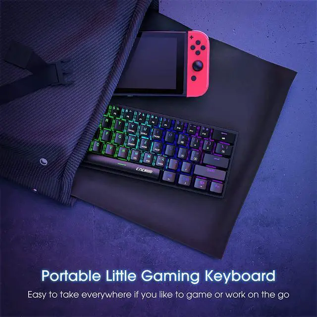 Alt view image 2 of 7 - 60 Percent Wired Gamer Keyboard with Blue Switches,Portable 60% Mechanical Gaming Keyboard,LED Customization Backlit,61 Keys Ultra-Compact Mini Office Keyboard for PC/Mac/Xbox,Easy to Carry On Trip