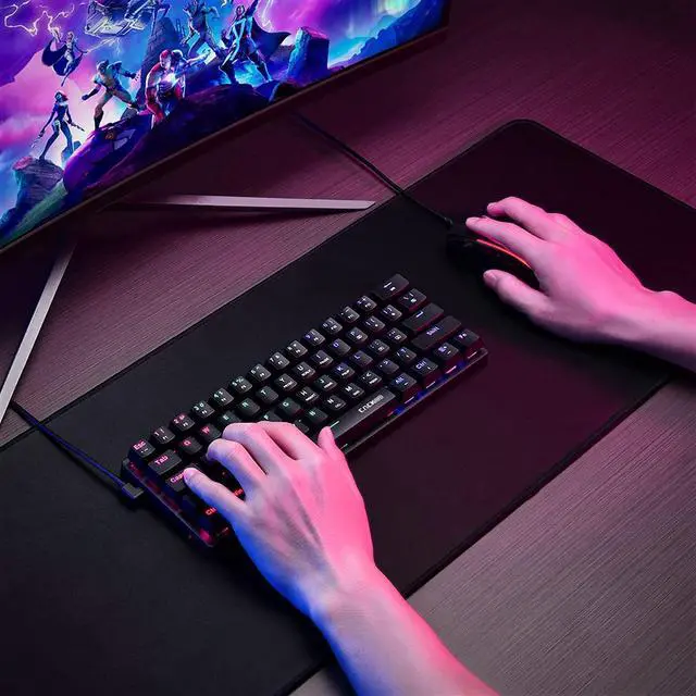 Alt view image 3 of 7 - 60 Percent Wired Gamer Keyboard with Blue Switches,Portable 60% Mechanical Gaming Keyboard,LED Customization Backlit,61 Keys Ultra-Compact Mini Office Keyboard for PC/Mac/Xbox,Easy to Carry On Trip
