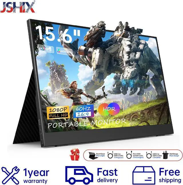 Alt view image 2 of 7 - JSHIX 15.6" inch Portable Monitor IPS FHD 1080P HDR monitor Portable Laptop with HDMI USB C Gaming Monitor Eye Care Computer second Display dual speakers black for Laptop PC Phone PS4 Xbox
