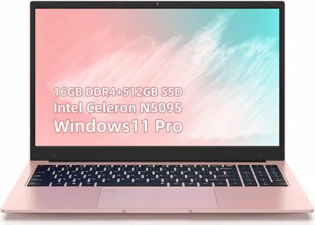 Alt view image 2 of 7 - JSHIX  Laptop Windows 11 Pro,Intel N5095 CPU ,16GB DDR4 RAM  512GB M.2 SSD,15.6 Inches FHD 1080P IPS Display, Full Size Keyboard with Fingerprint Reader,Bluetooth 4.2,WIFI , 3.5 lbs Rose Gold 16GB
