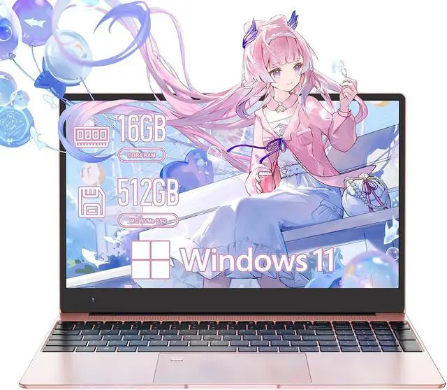 Main image of JSHIX  Laptop Windows 11 Pro,Intel N5095 CPU ,16GB DDR4 RAM  512GB M.2 SSD,15.6 Inches FHD 1080P IPS Display, Full Size Keyboard with Fingerprint Reader,Bluetooth 4.2,WIFI , 3.5 lbs Rose Gold 16GB