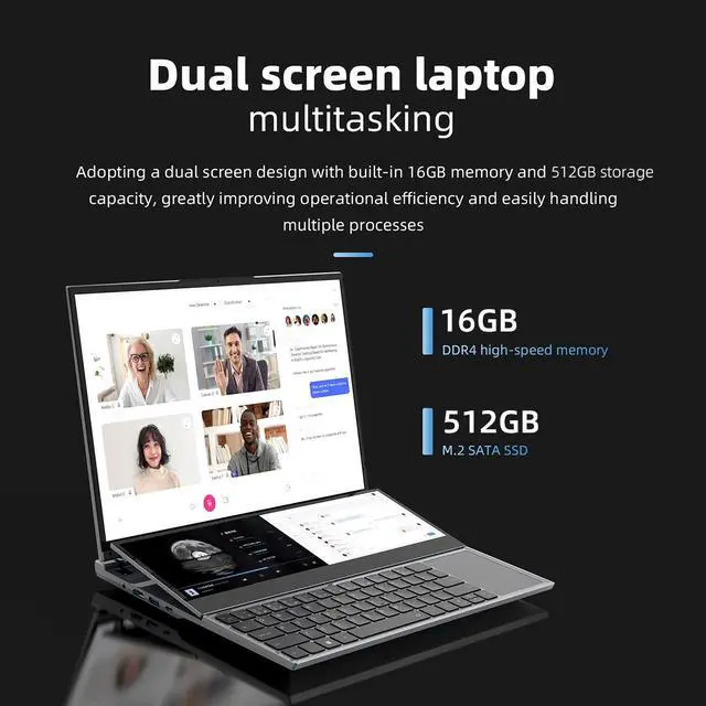 Alt view image 3 of 7 - JSHIX  Business Laptop Windows 11 Pro dual screen,main screen16" and 14"Touchscreen secondary screen Intel Core i7 10th Gen 10875H (2.50GHz) 16GB Memory 512GB PCIe SSD