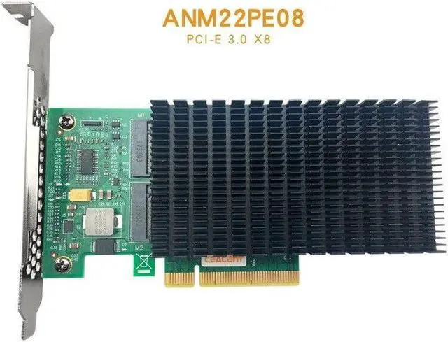 Alt view image 3 of 3 - UNICACA ANM22PE08 NVMe Controller PCIe to M.2 Dualport SSD Adapter with headsink