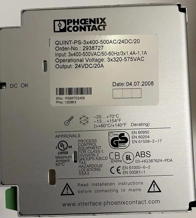 Alt view image 2 of 5 - PHOENIX CONTACT QUINT-PS, Order No:2938727, 3x400-500AC/24DC/20 NEW ORIGINAL PAC