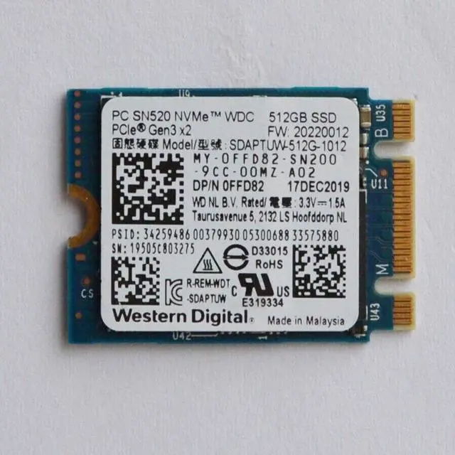 Alt view image 5 of 7 - SN520 M.2 2230 SSD 512GB NVMe PCIe For Microsoft Surface Pro X Laptop 3 WD