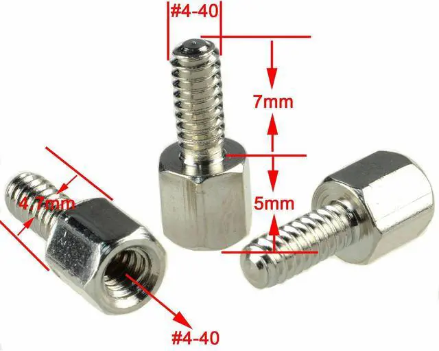 Alt view image 3 of 6 - 25 pcs 4-40 Hex Jackscrew Jack Screws D-Sub Video Card VGA DVI DB9 Standoff