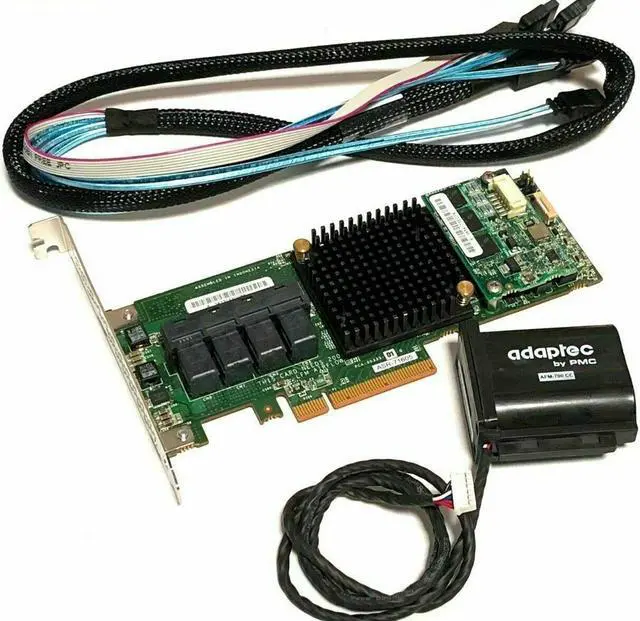 Alt view image 7 of 7 - Adaptec ASR 71605 1GB 16Port PCIe Raid w/ Battery & 4x Cables SFF-8643 to SATA