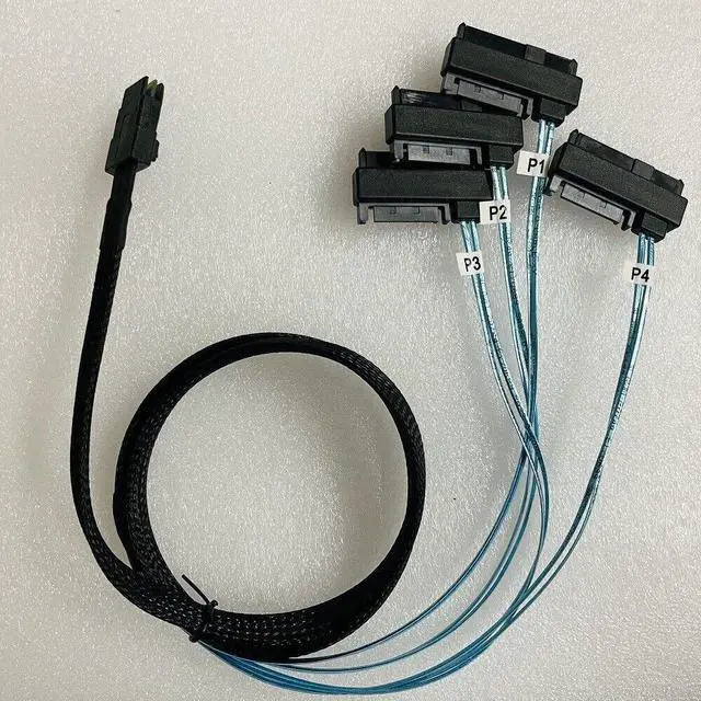 Alt view image 4 of 4 - 2PCS Mini SAS 36pin Power SFF-8087 to SFF-8482 4 SATA SAS Power Cable 3FT Blue