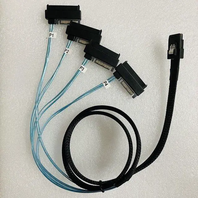 Alt view image 3 of 4 - 2PCS Mini SAS 36pin Power SFF-8087 to SFF-8482 4 SATA SAS Power Cable 3FT Blue