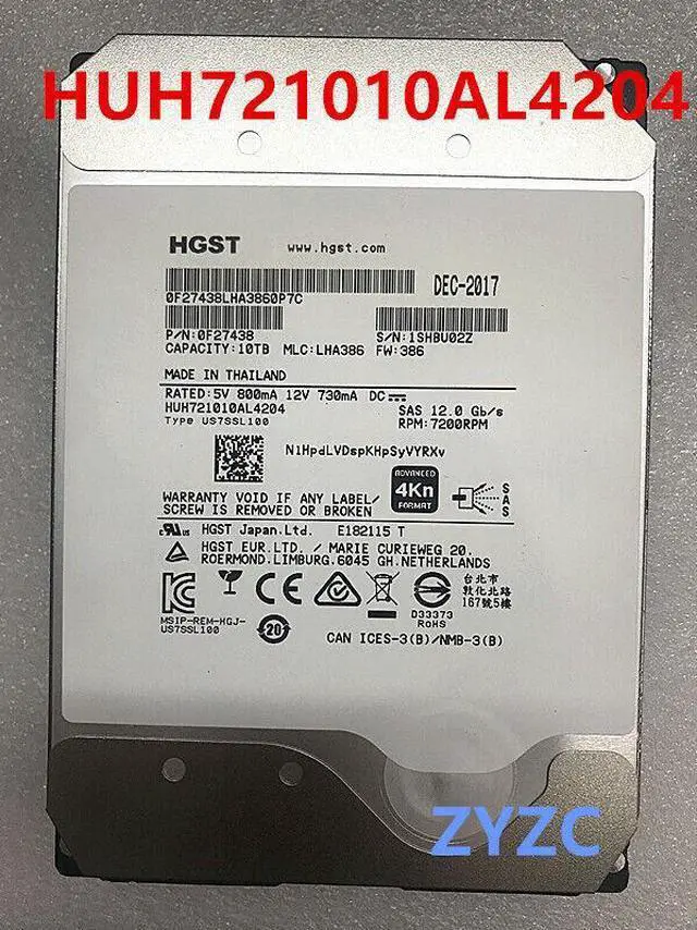 Main image of H.G.S.T Ultrastar He10 0F27438 HUH721010AL4204 10TB 3.5 7.2K SAS 12Gb/s 4Kn HDD