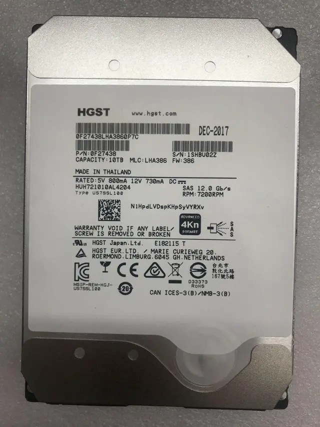 Alt view image 2 of 3 - H.G.S.T Ultrastar He10 0F27438 HUH721010AL4204 10TB 3.5 7.2K SAS 12Gb/s 4Kn HDD