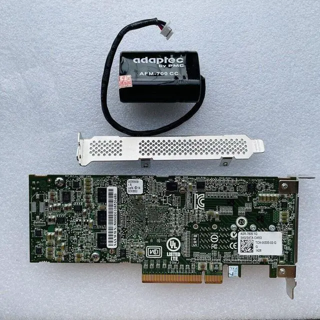 Alt view image 4 of 5 - Adaptec ASR-7805 1G Cache PCIe 6GBs RAID Adapter Card w/ Batter + 8643 cables