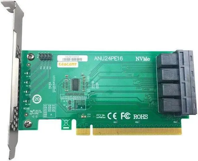 Alt view image 3 of 4 - U.2 NVMe SSD SFF8643 to SFF-8639 NVMe U.2 with Cable PCIe x16 Quad Port Adapter