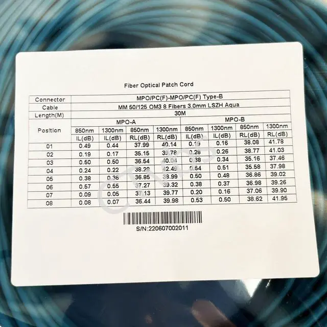 Alt view image 4 of 4 - 3~30M MPO Cable Female OM3 8 Fiber MPO to MPO Type B Fiber Patch Cord