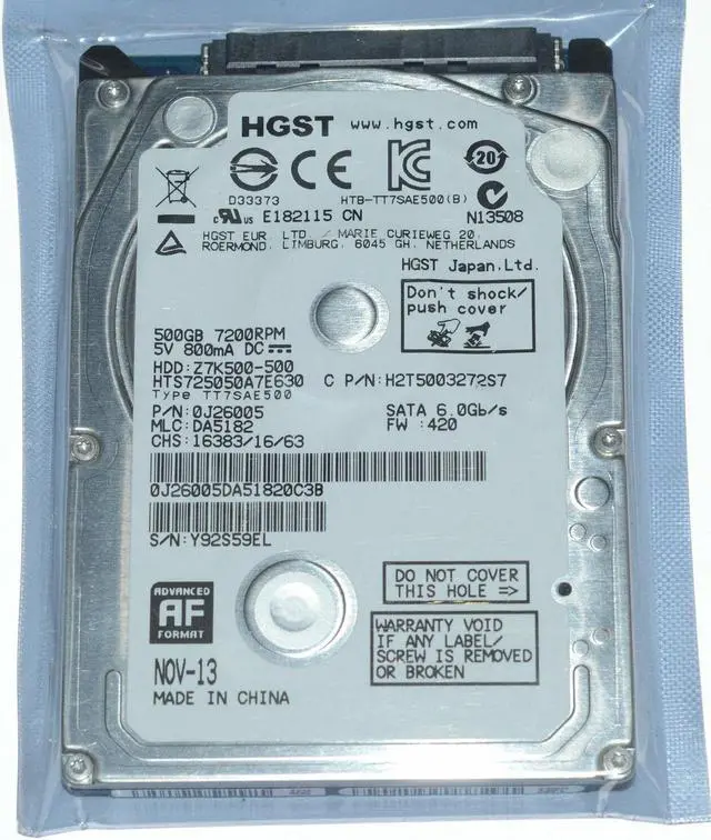Alt view image 2 of 5 - NEW HGST HTS725050A7E630 500GB 7200RPM 2.5" SATA Thin Laptop Hard Driv 7mm 2.5"