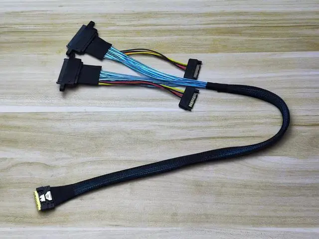 Alt view image 2 of 2 - SlimSAS SFF-8654 8i to 2 NVMe U2 SFF-8639 hard drive data cable 40CM