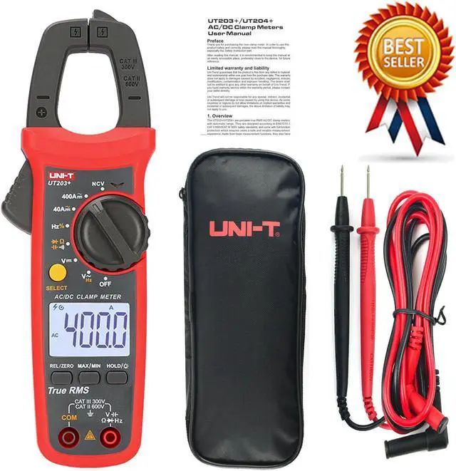Main image of UNI-T UT203+ Digital Handheld Clamp Meter AC DC Current Tester 400-600A,True Kd