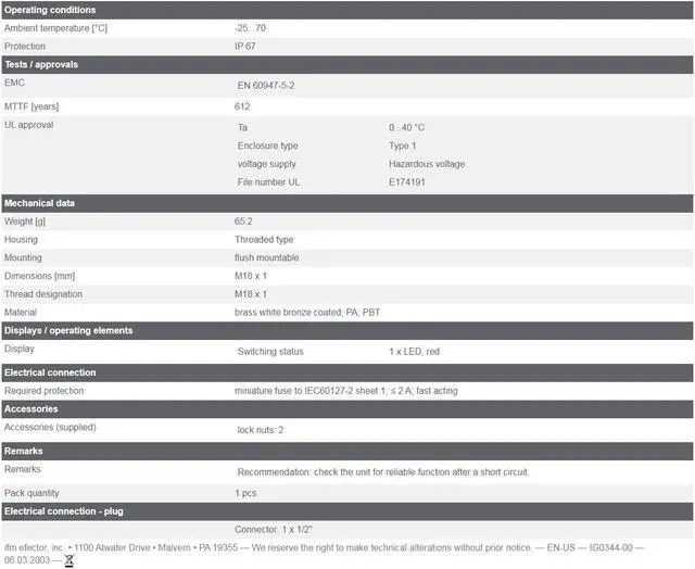 Alt view image 5 of 5 - IFM IG0344 IGK2008BABOA/SL/LS100-AK RT Inductive Sensor 20...250 AC/DC New KD
