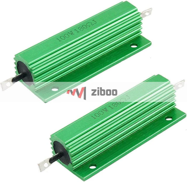 Main image of 2Pcs 100W 180 Ohm Green Aluminum Housed Wirewound Resistors 81 mm x 21mmx15mmKd