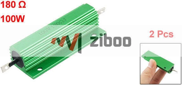 Alt view image 2 of 2 - 2Pcs 100W 180 Ohm Green Aluminum Housed Wirewound Resistors 81 mm x 21mmx15mmKd