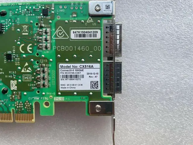 Alt view image 2 of 5 - Mellanox MCX516A-CDAT ConnectX-5 100GbE CX516A Dual Port QSFP28 Network Adapter