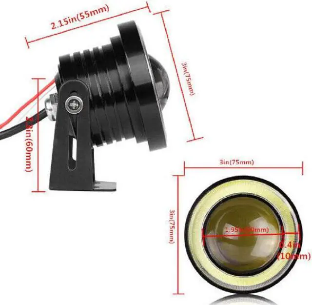 Alt view image 5 of 7 - 3in Car Angel Eye COB Blue/White Halo Ring DRL Hawkeye LED Fog Driving Light