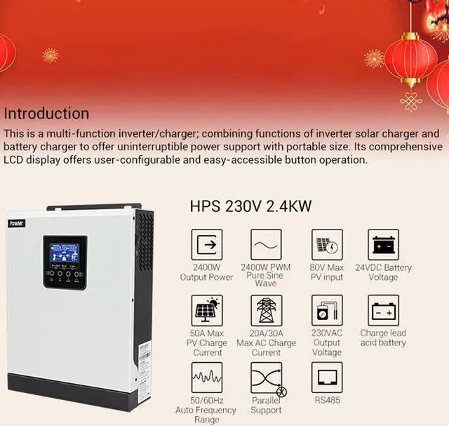 Alt view image 4 of 7 - Home Solar System PWM 50A Solar Recharge Controller 2400W Solar Inverter N7P7