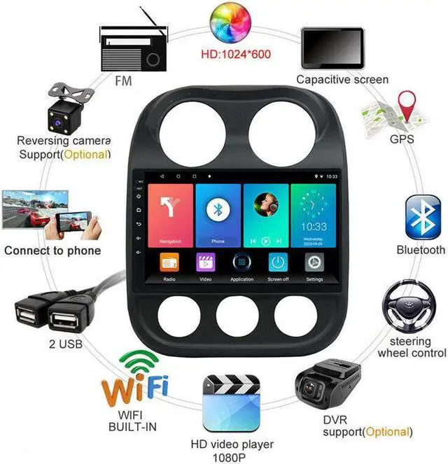 Alt view image 5 of 7 - Car 10.1" Android GPS Navigation For Compass 10-16 Radio Multimedia Video Play
