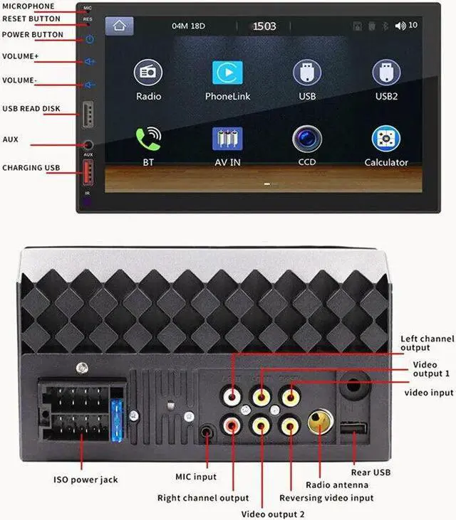 Alt view image 4 of 7 - Car Radio Autoradio Multimedia Player Stereo MP5 Camera For Carplay Android Auto