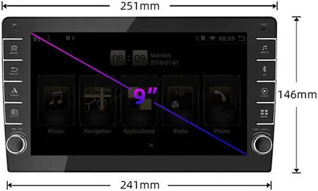 Alt view image 5 of 7 - 9in Android 1+16G 1Din Radio Car Multimedia Player Button Knob GPS Navigation